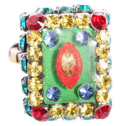 Crystal Adjustable Ring, Green/Multi/Silver