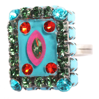 Crystal Adjustable Ring, Turquoise/Multi/Silver