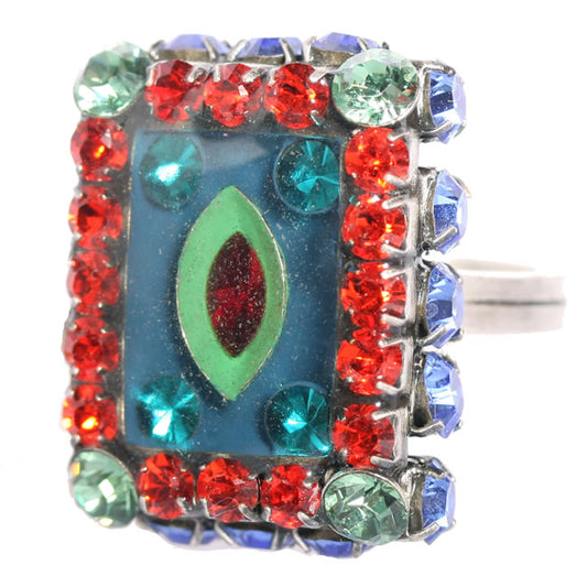 Konplott, Souvenir D Afrique  Crystal Adjustable Ring, Blue/Multi/Silver