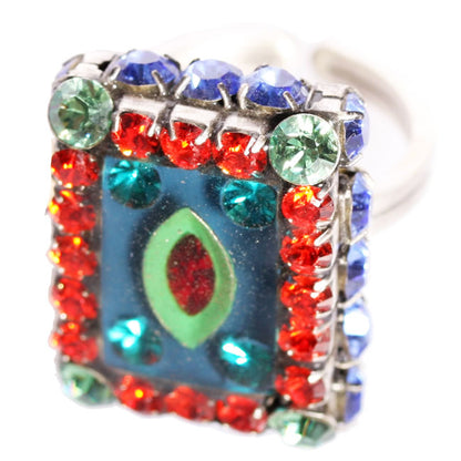 Crystal Adjustable Ring, Blue/Multi/Silver
