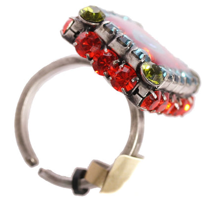 Crystal Adjustable Ring, Pink/Multi/Silver