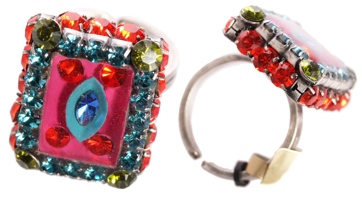 Konplott, Souvenir D Afrique  Crystal Adjustable Ring, Pink/Multi/Silver