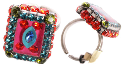 Crystal Adjustable Ring, Pink/Multi/Silver
