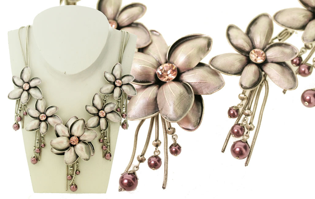 Spectacular Blossoms Necklace, Pinky Lilac/Silver