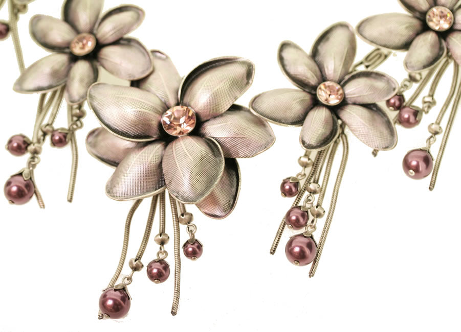 Spectacular Blossoms Necklace, Pinky Lilac/Silver
