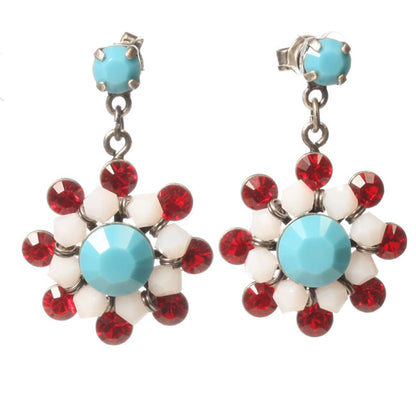 Stud Drop Earrings, Blue/Opal/Red/Silver