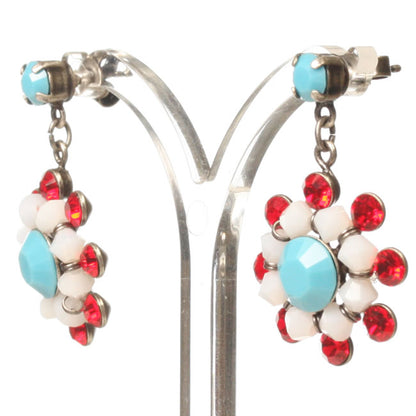 Stud Drop Earrings, Blue/Opal/Red/Silver