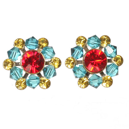 Stud Earrings, Red/Blue/Yellow/Gold