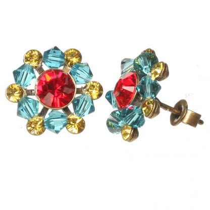 Stud Earrings, Red/Blue/Yellow/Gold