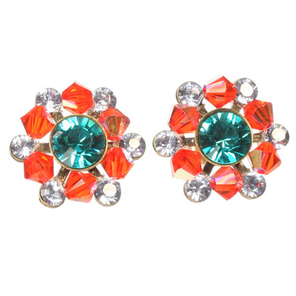 Stud Earrings, Teal/Orange/Lilac/Gold