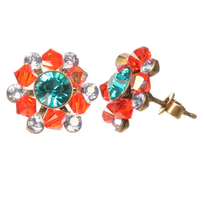 Stud Earrings, Teal/Orange/Lilac/Gold
