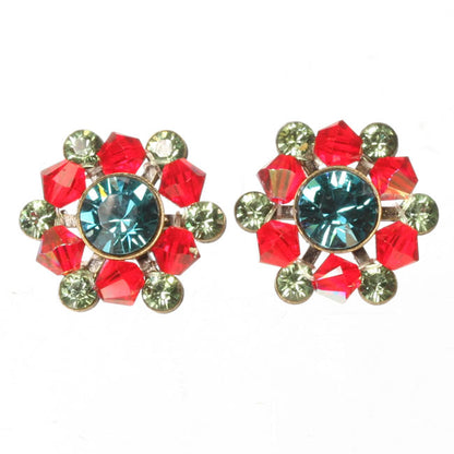 Stud Earrings, Blue/Red/Green/Gold