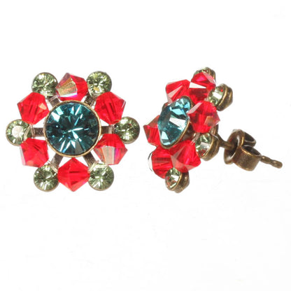 Stud Earrings, Blue/Red/Green/Gold