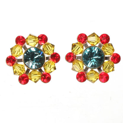 Stud Earrings, Blue/Yellow/Orange/Gold