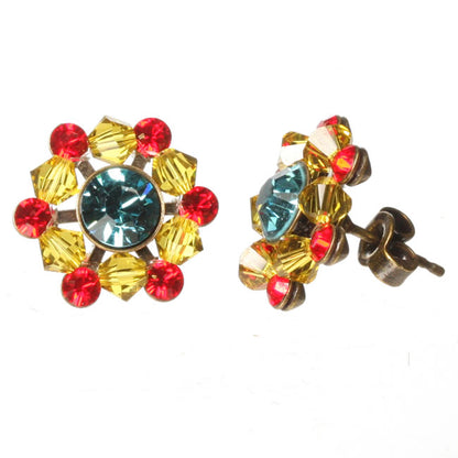Stud Earrings, Blue/Yellow/Orange/Gold