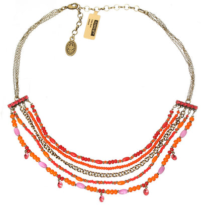 Multi Stranded Necklace, Pink/Red/Orange/Gold