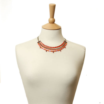 Multi Stranded Necklace, Pink/Red/Orange/Gold