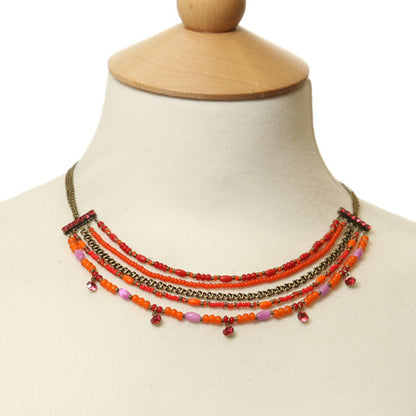 Multi Stranded Necklace, Pink/Red/Orange/Gold