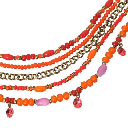 Multi Stranded Necklace, Pink/Red/Orange/Gold