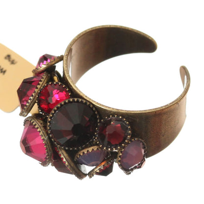 Cluster Ring With Moving Crystals, Dark Rose/Gold
