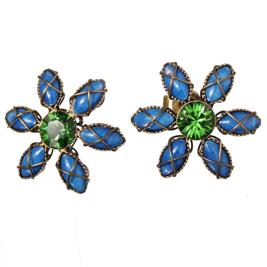 Konplott, Psychodahlia Flower Stud Earrings, Blue/Green/Gold