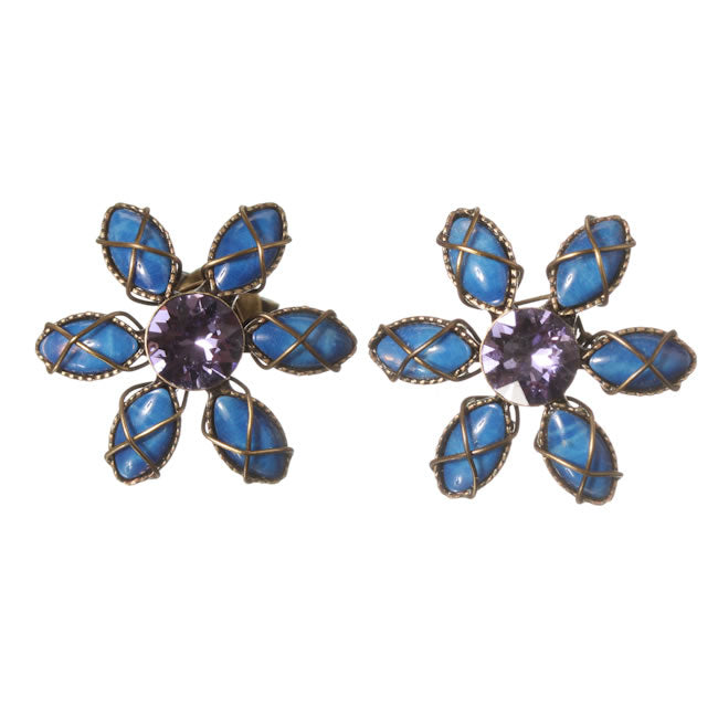 Konplott, Psychodahlia Flower Stud Earrings, Blue/Lilac/Gold