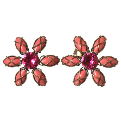Flower Stud Earrings, Pink/Fushcia/Gold