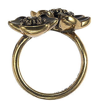 Pilgrim Bohemian Beauty Adjustable Ring, Black/Gold