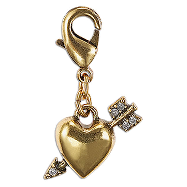 Pilgrim Charm,Cupids Arrow Heart . Crystal/Gold Colourway.