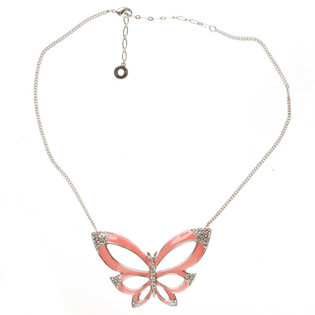 Pilgrim Papillon Necklace, Flamingo/Silver