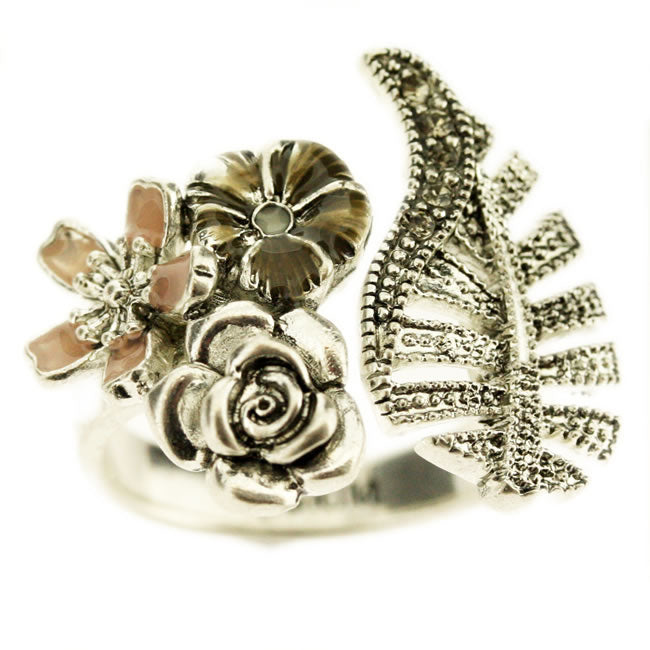 Pilgrim Floral Vibes Adjustable Ring, Multi Mix/Silver