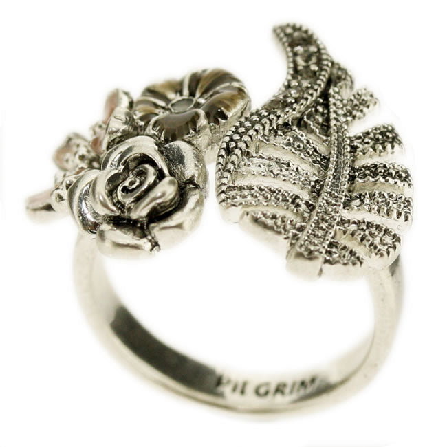 Pilgrim Floral Vibes Adjustable Ring, Multi Mix/Silver