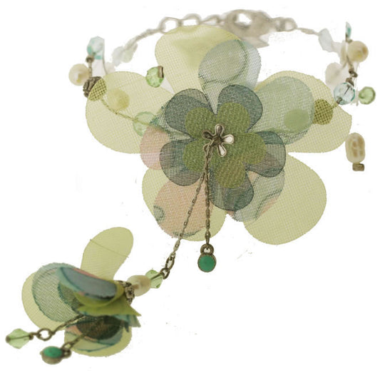 Pilgrim Bridal Floral Bracelet, Green/Silver