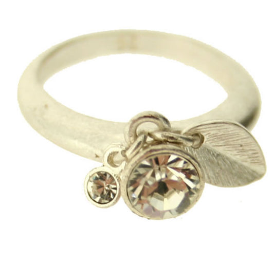 Pilgrim Little Leaves Charm Ring, Crystal/Silver