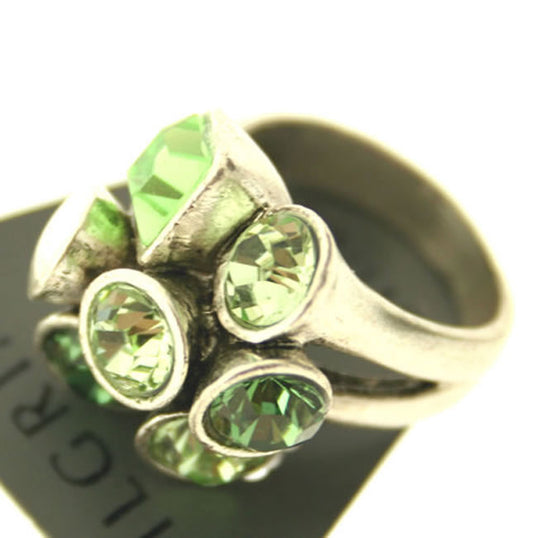 Pilgrim Geo Bud Ring, Green/Silver