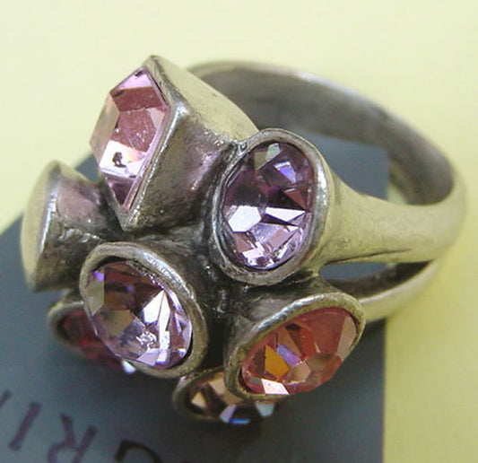 Pilgrim Geo Bud Ring, Purple/Silver