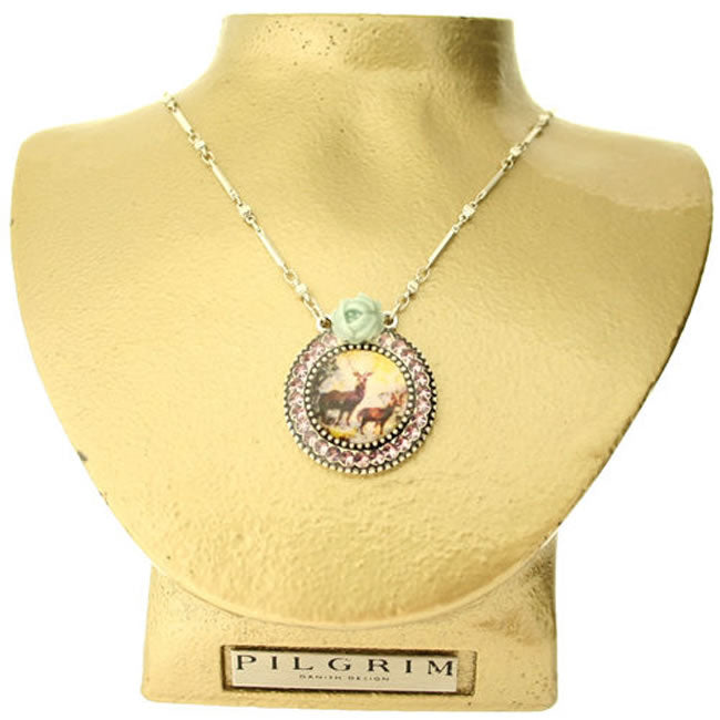 Pilgrim Kitch Devotion Circular Pendant, Pastel/Silver