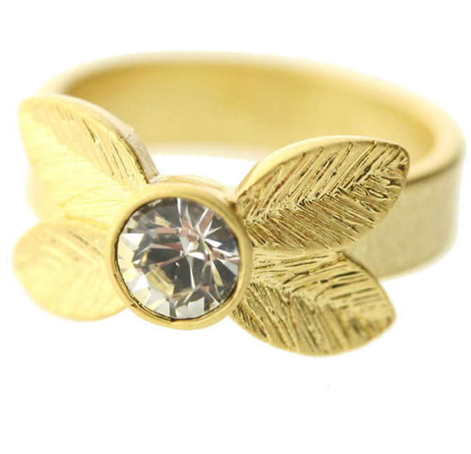 Pilgrim Little Leaves Adjustable Ring, Crystal/Gold