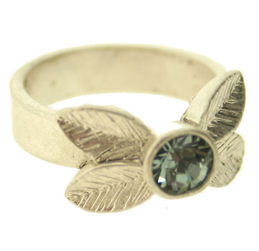 Pilgrim Little Leaves Adjustable Ring, Blue/Silver