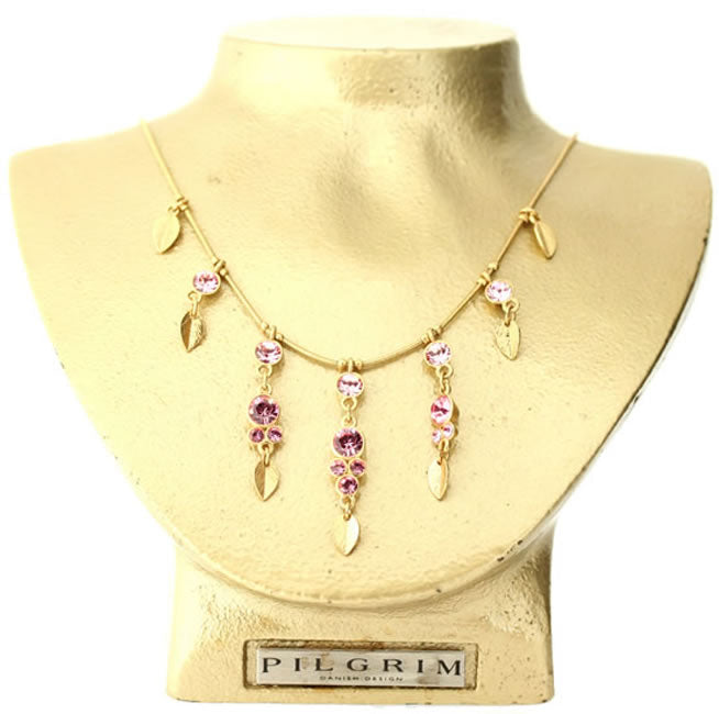 Pilgrim Little Leaves Crystal Drop Necklace, Rose/Gold