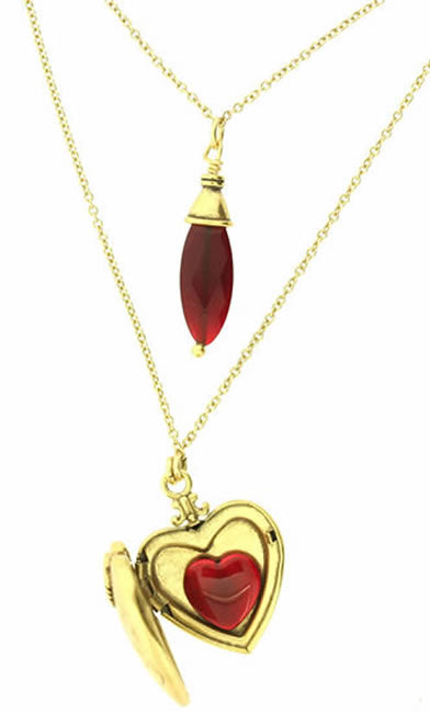 Pilgrim – Romantic Revival Heart Locket Necklace, Gold & Red