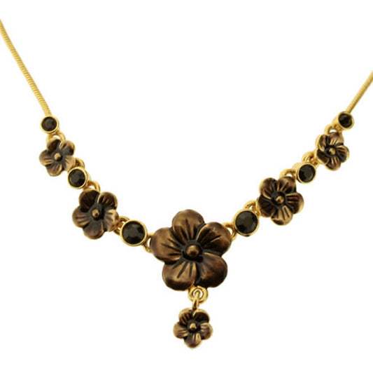 Pilgrim Little Flower Symphony Necklace, Black/Gold