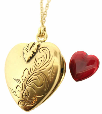 Pilgrim – Romantic Revival Heart Locket Necklace, Gold & Red