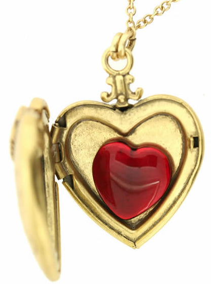 Pilgrim – Romantic Revival Heart Locket Necklace, Gold & Red