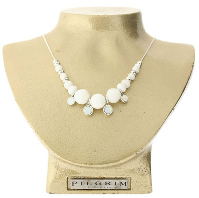 Pilgrim 3d Bauble Necklace, White/Silver
