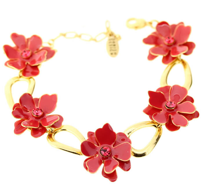 Pilgrim 3d Bracelet, Coral Red/Gold