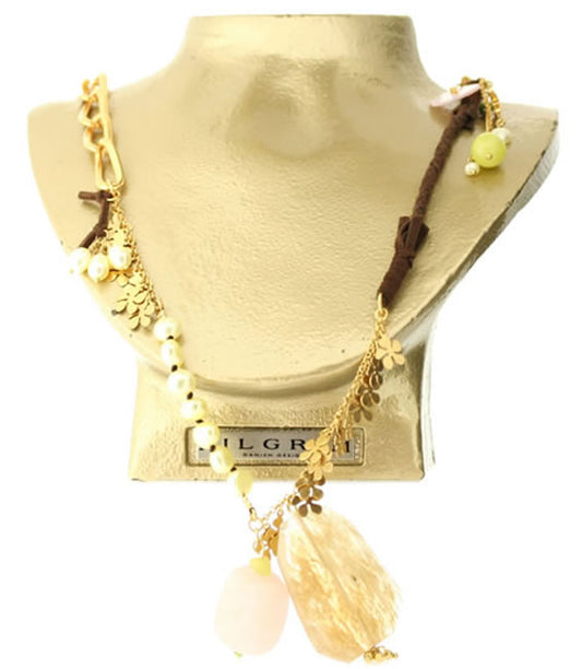 Pilgrim Touch Of Nature Long Necklace, Pastel/Gold