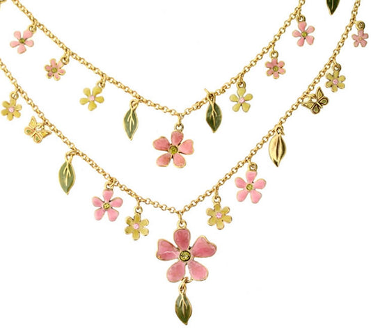 Pilgrim Blossom Twin Chain Necklace, Rose/Gold