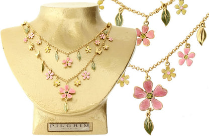 Pilgrim Blossom Twin Chain Necklace, Rose/Gold