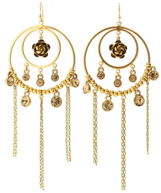 Pilgrim Rose Elaborate Earrings, Brown/Gold